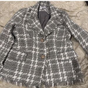 Walter Baker Tweed Blazer Jacket Shimmer Grey White Altered To Fits Small